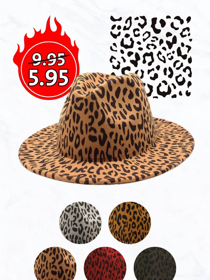 Sombrero superior jazz estampado leopardo fieltro lana hecho de algodón para venta al por mayor de Suzie Q USA