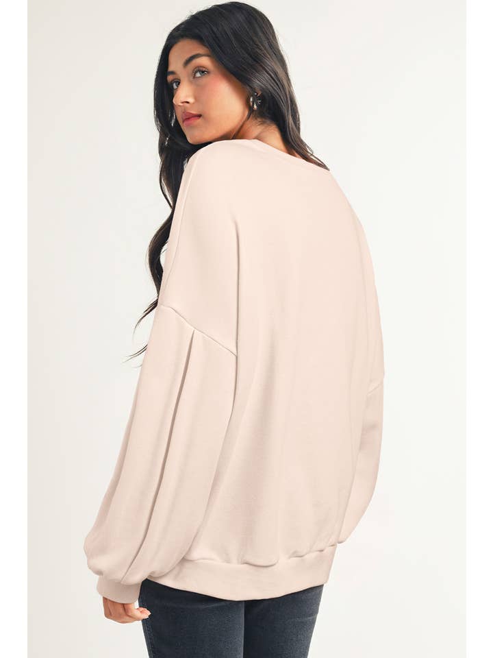 Little Daisy Closet - Wholesale Sweatshirt - Women's - LDC Bow Decor Lantern Sleeve Oversized Pullover Sweatshirt