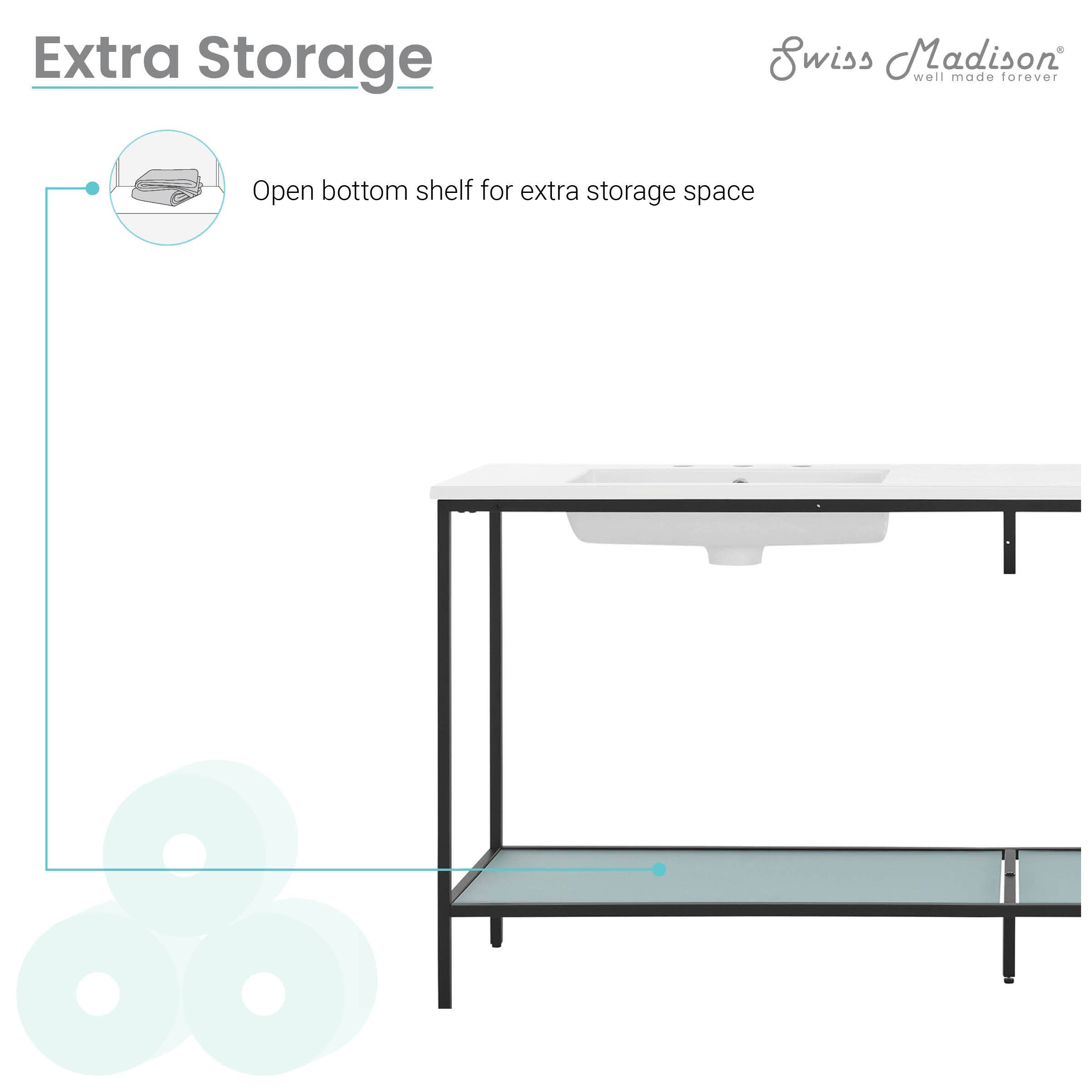 Swiss Madison - Wholesale Bathroom Side Table - Pierre Double Freestanding Open Shelf Metal Bathroom Vanity4