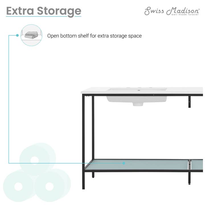 Swiss Madison - Wholesale Bathroom Side Table - Pierre Double Freestanding Open Shelf Metal Bathroom Vanity4