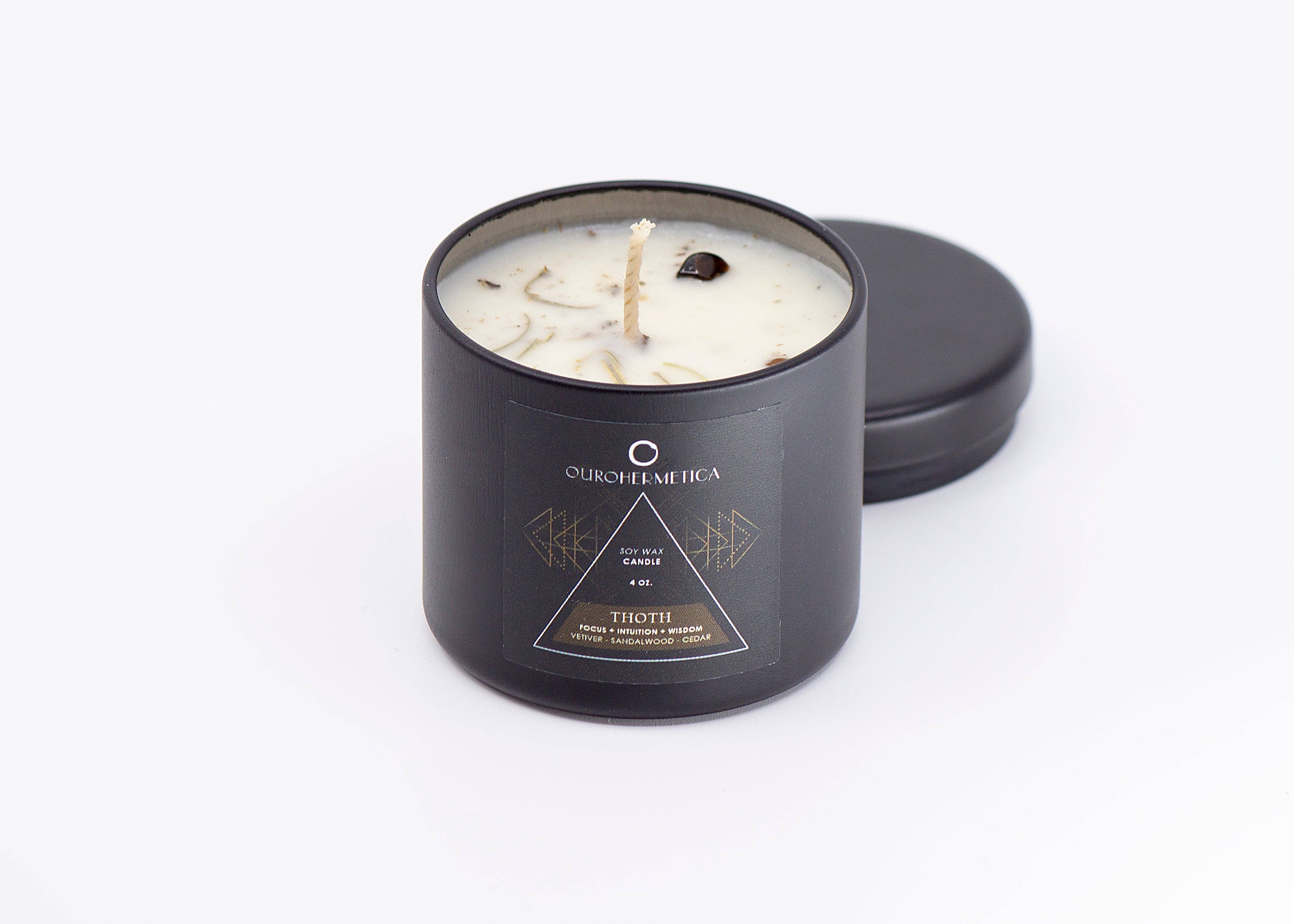 OuroHermetica - Wholesale Jar/Filled Candle - Thoth Ritual Soy Candle with Botanicals & Tigers Eye0