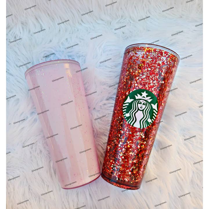 GDesignstees – wholesale Isolerade dryckesvaror – Röd & Guld Snowglobe Tumbler, Glitter Tumbler, Kaffemugg2