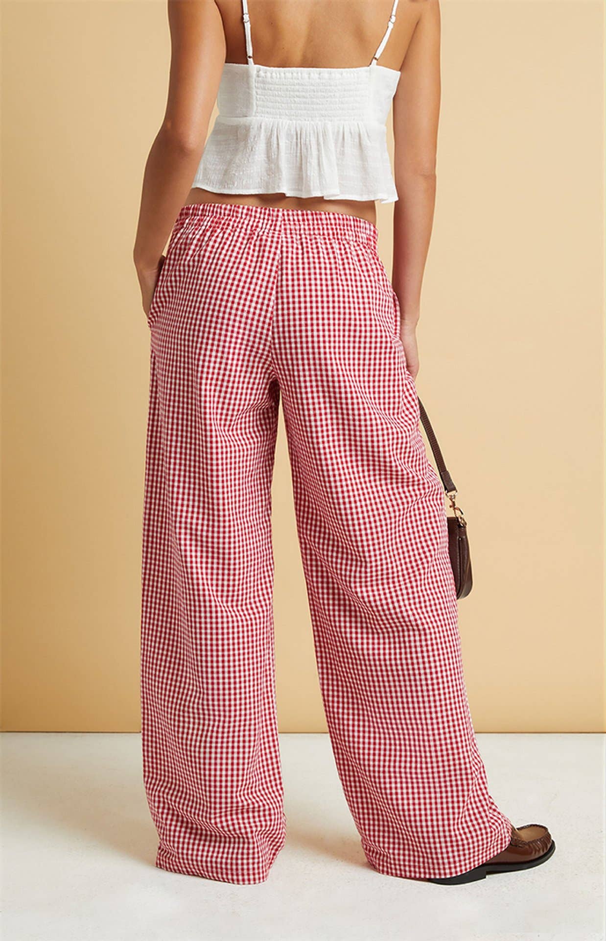 Rosa Clothing - Wholesale Pants - Women's - easy daily patchwork gingham wide leg pants4