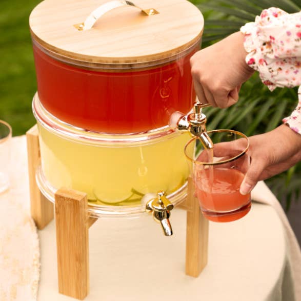 Twine - Wholesale Drink Dispenser - Acacia & Glass Double Drink Dispenser w/ Collapsable Stand