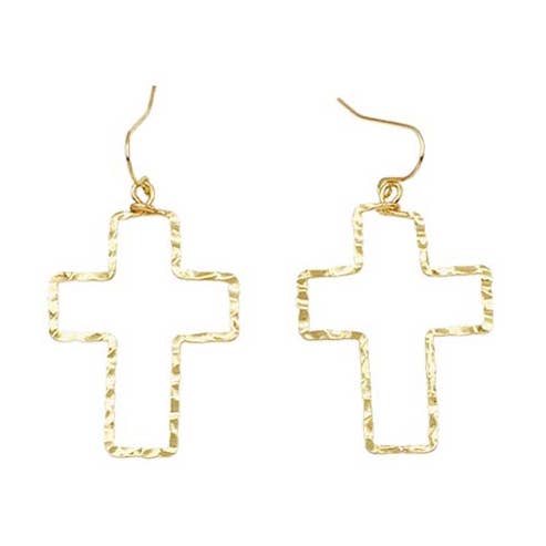 E25378 18K Gold over Brass Dangle Cross Earrings for wholesale by Pretty Persuasions