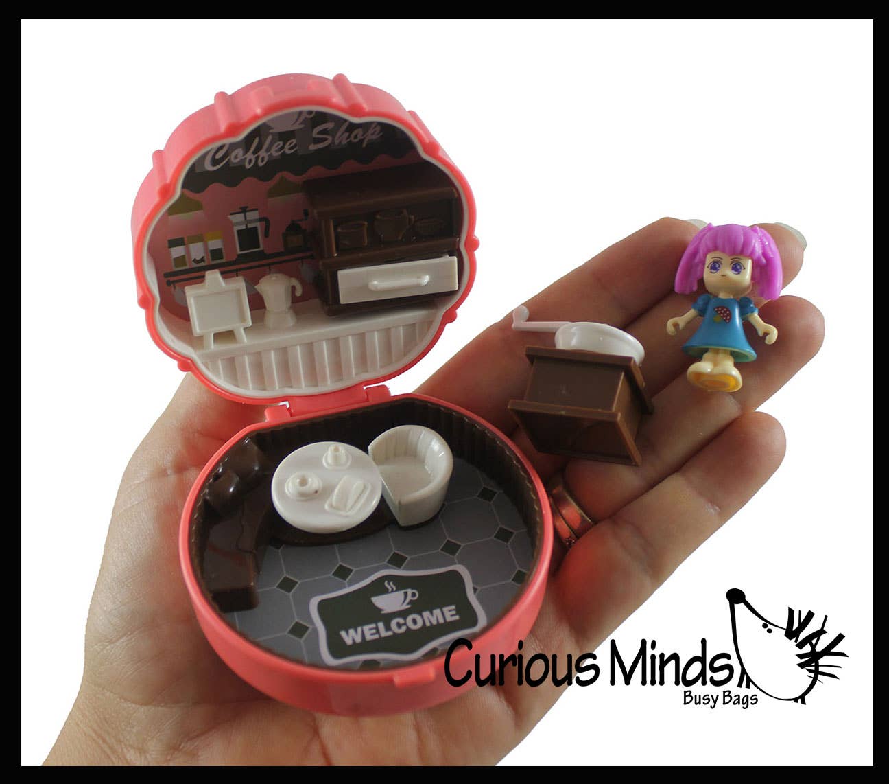 Curious Minds Toys - Vente Accessoire de poupée – enfant - Ensemble de jeu pour mini-poupées, 1 poche, taille de poche, maison de poupée compacte et pliable5