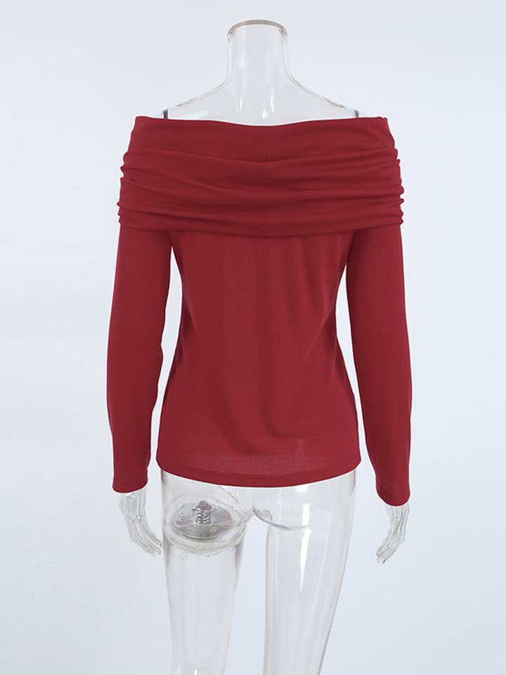 WINE Off-Shoulder Knit Top for wholesale on Faire1