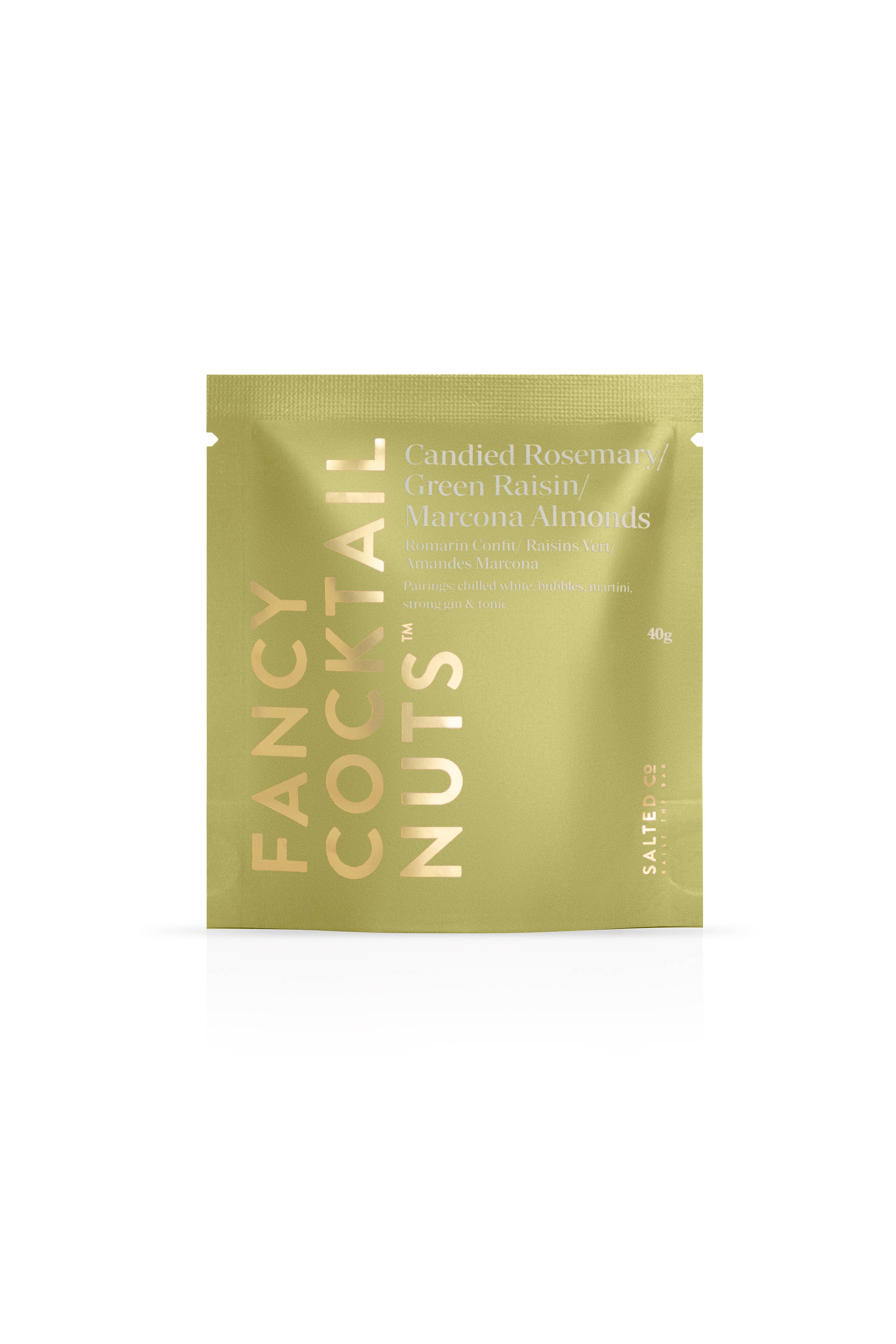 Salted Co Fancy Cocktail Nuts - Wholesale Nuts - 40g Candied Rosemary/ Green Raisin/ Marcona Almonds