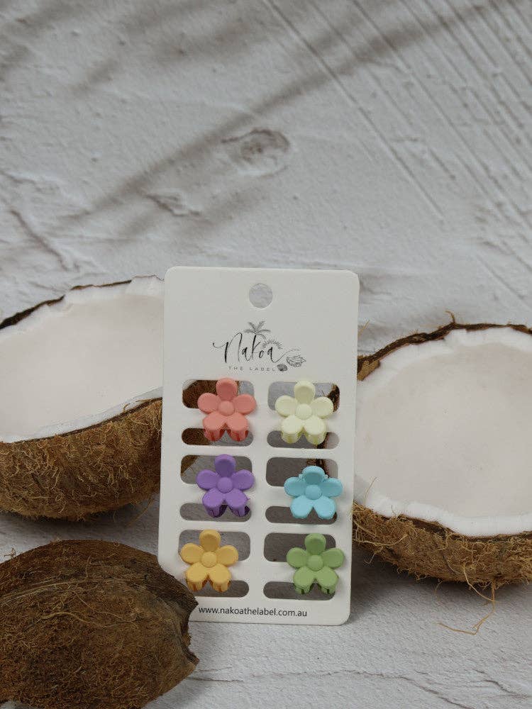 Nakoa The Label - Vente Pince à cheveux – femme - Pince à griffes, lot de 6, pastel, mini-fleur0