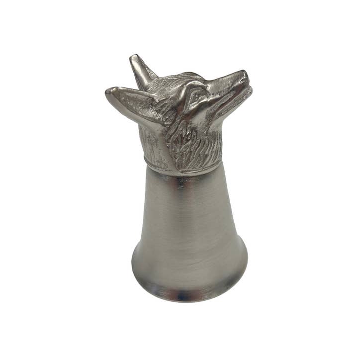 Pewter-Plated Fox Head Stirrup Cup, Jigger, Shot Glass for wholesale by Madison Bay Co. - Historical Home Decor Reproductions
