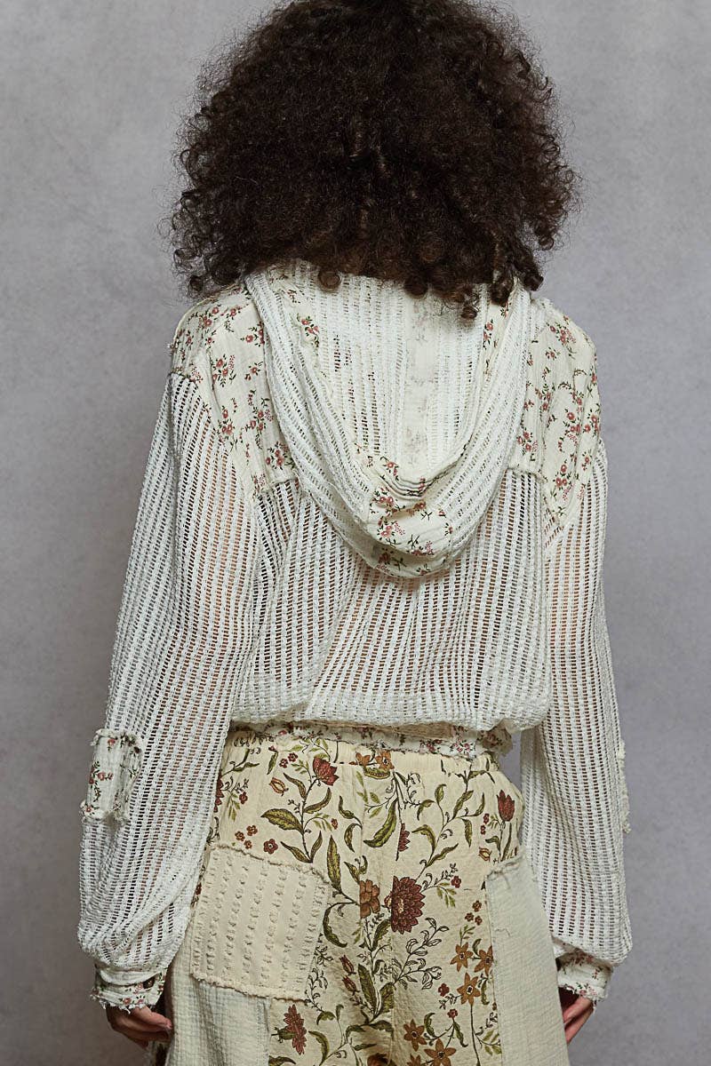 Pol Clothing - Wholesale Jacket - Women's - Vintage washed floral print patch crochet jacket SALE9