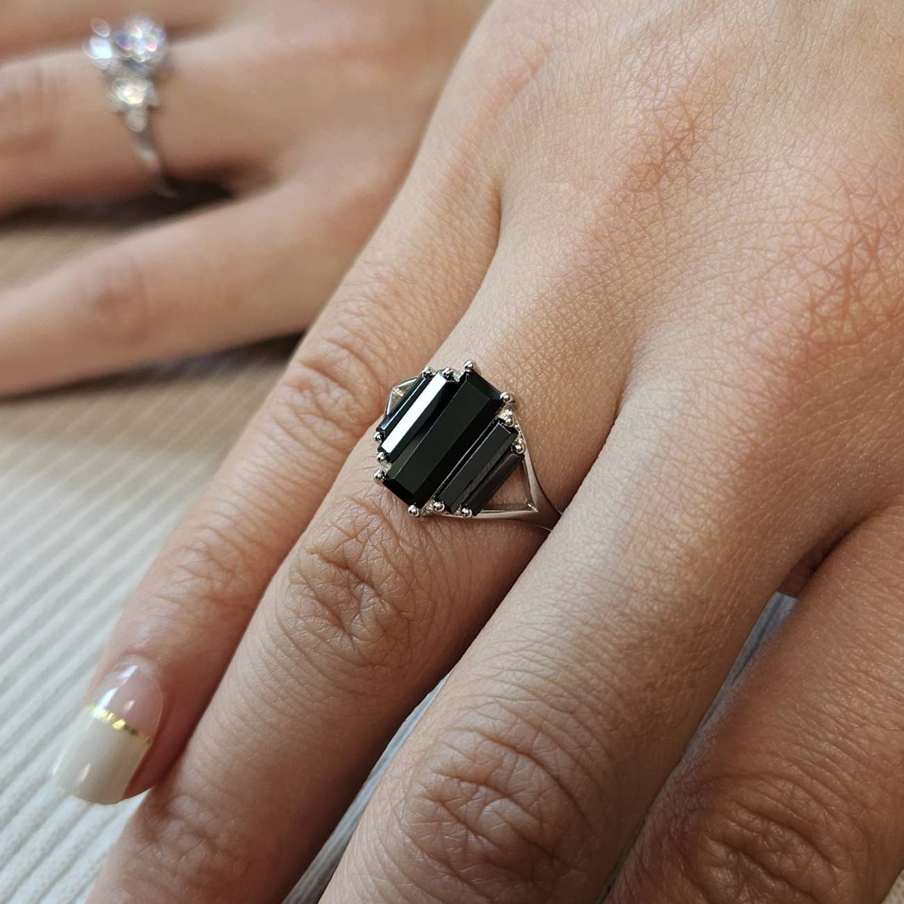HolyBang Jewels - Wholesale Cocktail/Statement Ring - BLACK BAGUETTE RING - SX02104R3