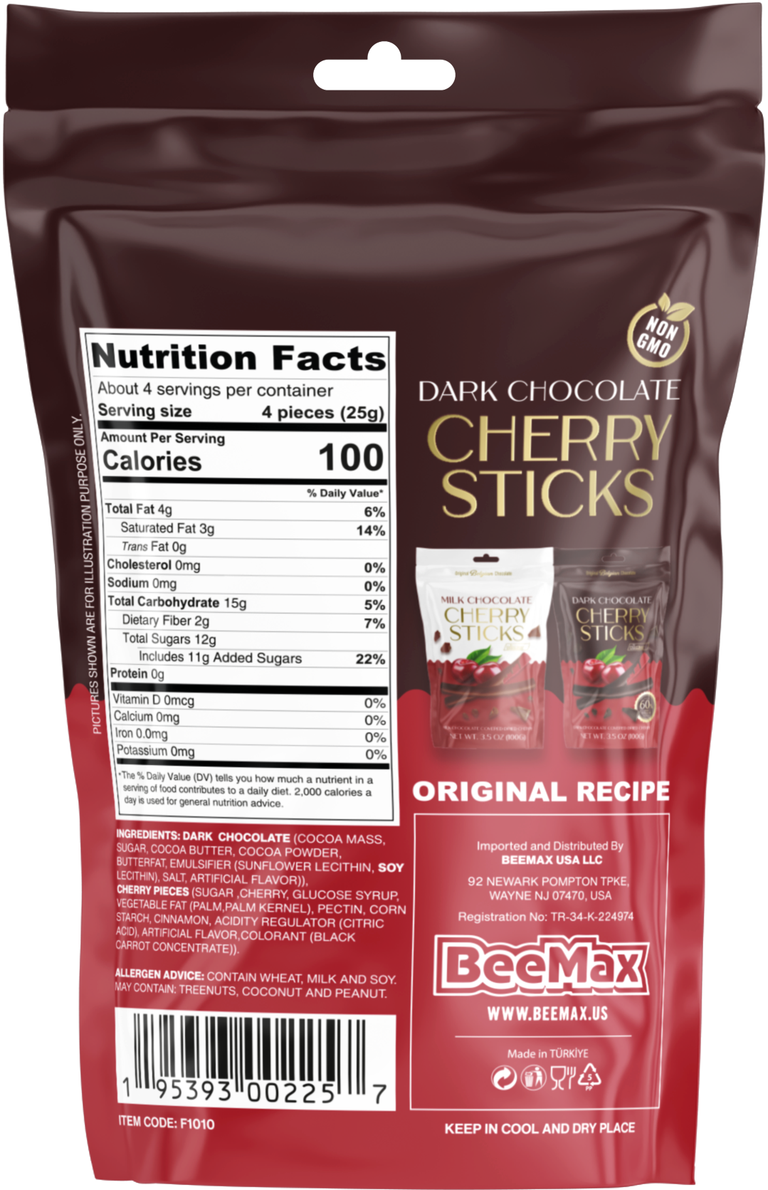 Beemax - Wholesale Fruit Snacks - Dark Chocolate Covered Dried Cherry Sticks1