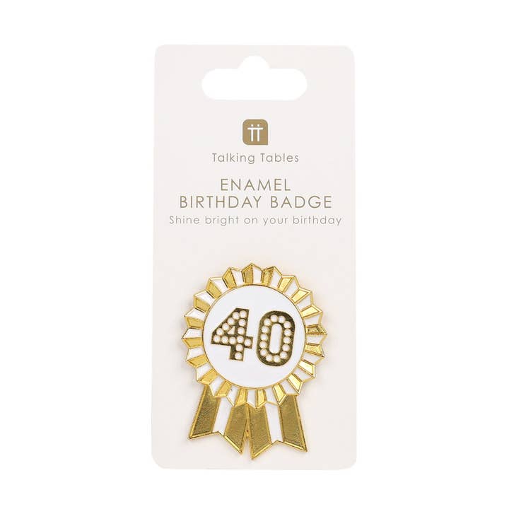 Gold Enamel Birthday Pin Badge | 40 | Milestone Birthday | for wholesale by Talking Tables UK