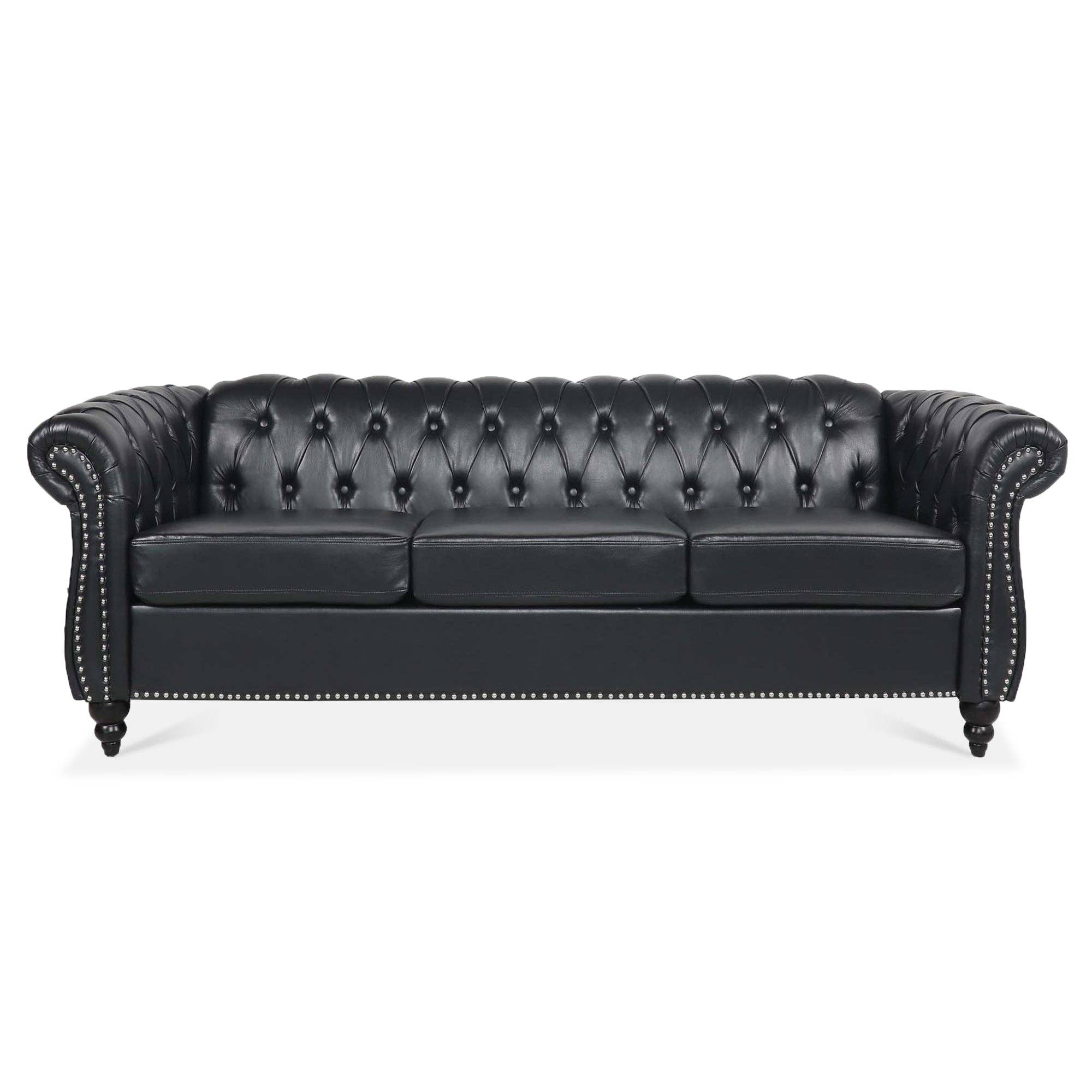 39F Inc. - Wholesale Chair - 84.65''BLACK PU Rolled Arm Chesterfield 3 Seater Sofa,6Color18