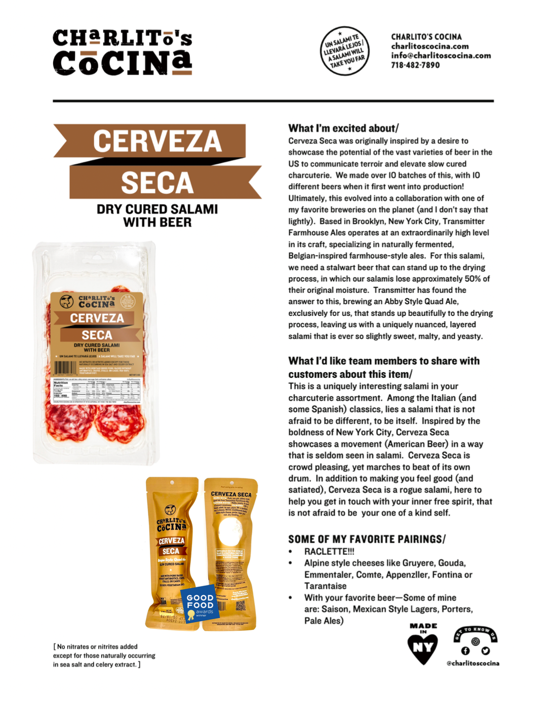 Charlito's Cocina - Vendita all'ingrosso Salame - Salame Cerveza Seca a fette con ale di tipo quadruplice belga7