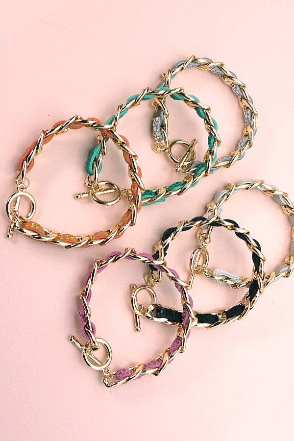 JOSSLYN by wall to wall - Wholesale Link & Chain Bracelet - FAUX LEATHER CHAIN BRACELET | 10B21205017