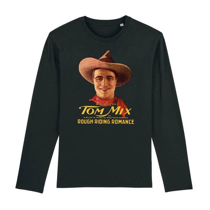 Black Tom Mix Rough Riding Romance, 1920 - Long-Sleeve Organic Cotton T-Shirt for wholesale on Faire