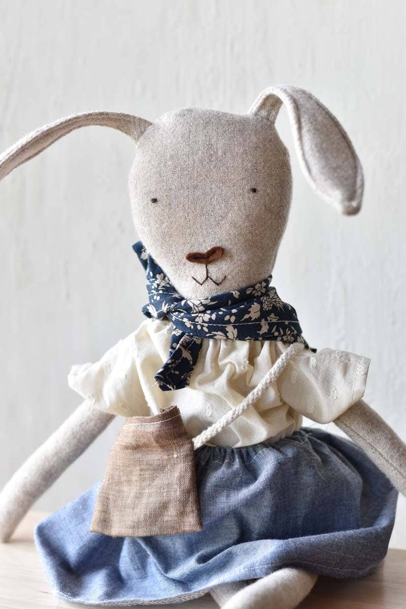 Woolgrass Farm - Wholesale Doll - Kids - Ruthie the Rabbit – Handmade Wool Doll in Chambray Skirt 2