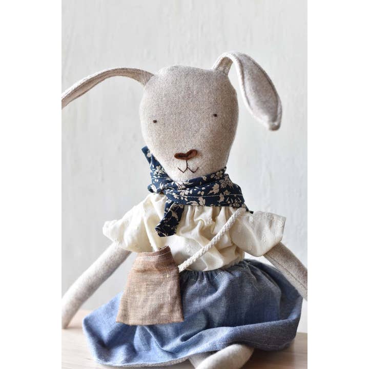 Woolgrass Farm - Wholesale Doll - Kids - Ruthie the Rabbit – Handmade Wool Doll in Chambray Skirt 2