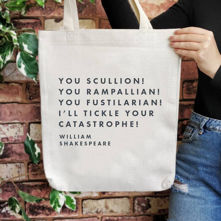 Shakespeare Insult 'You Scullion' Large Tote Bag for wholesale by Bookishly (US Duties Paid)