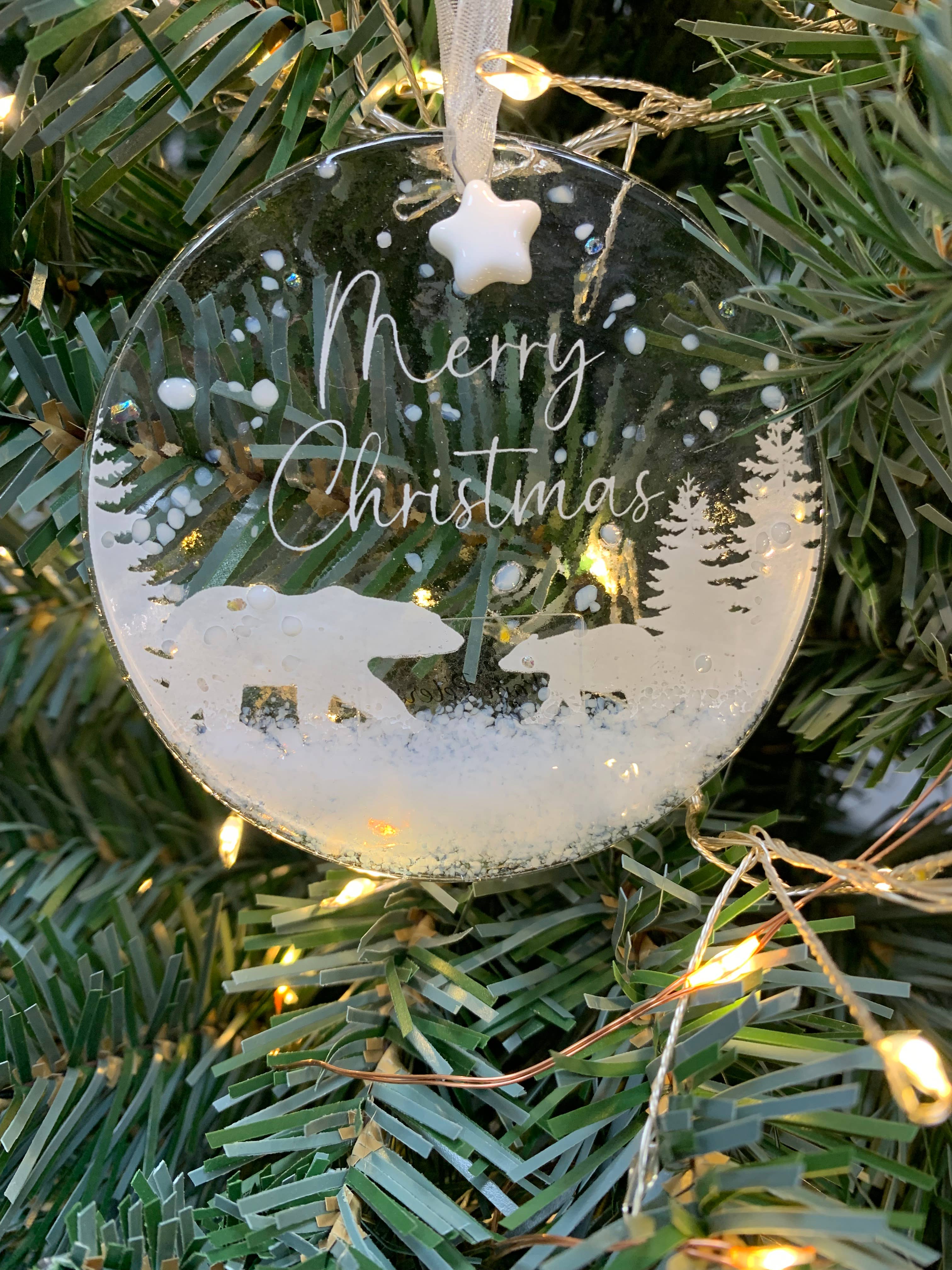 Pam Peters Designs – wholesale Ornament – Handmade Glass Christmas Decoration - Mum and Cub Circle1