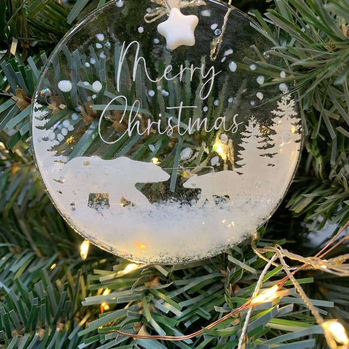 Pam Peters Designs – wholesale Ornament – Handmade Glass Christmas Decoration - Mum and Cub Circle1
