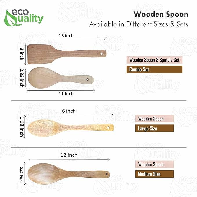 EcoQuality - Wholesale Kitchen Utensil Set - Wooden Spoon & Spatula Set Combo