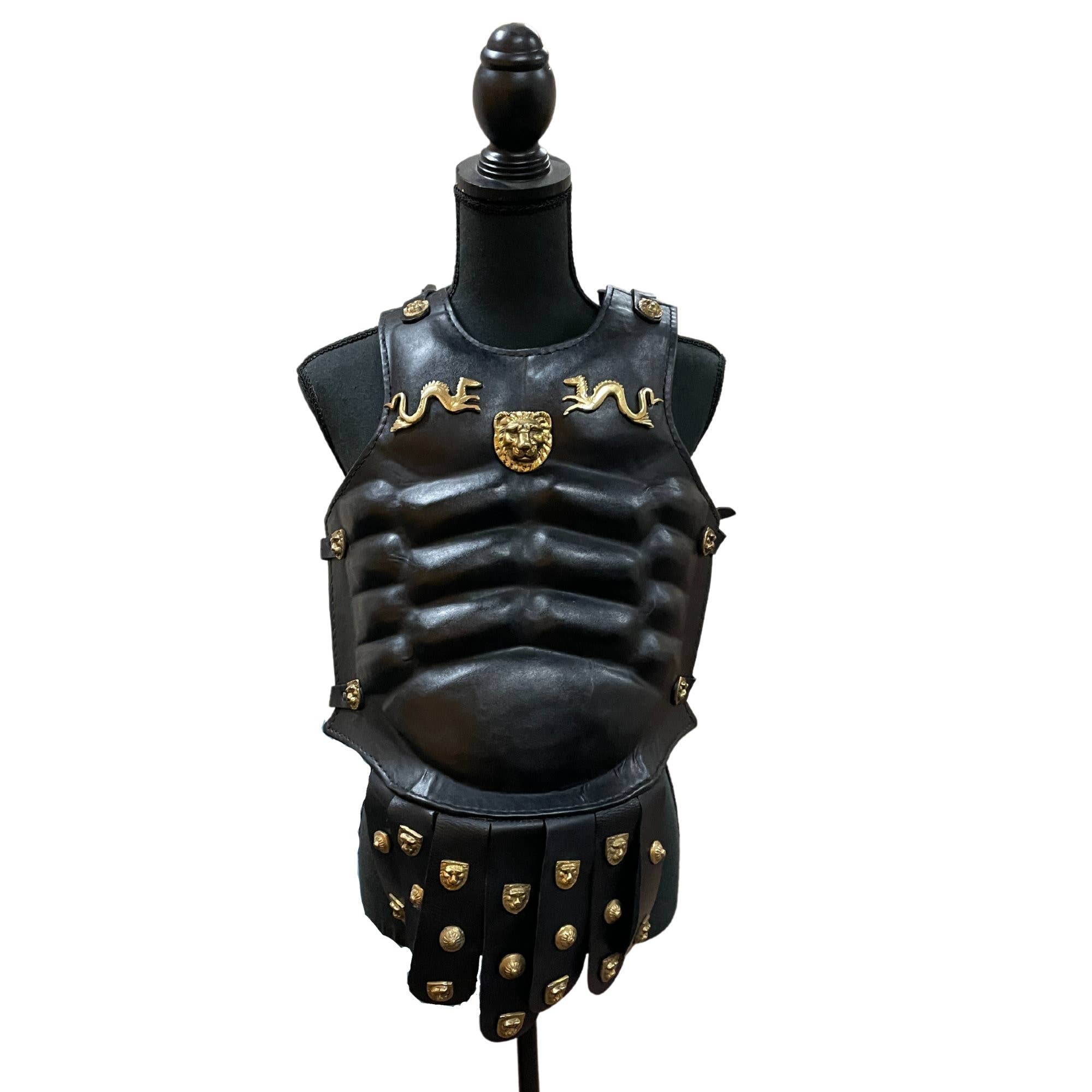 India Overseas Trading Corporation – Engroshandel Udklædning – Børn – Middelalderligt læder brystpanser i sort imiteret læder med messingdetaljer, børnestørrelse0