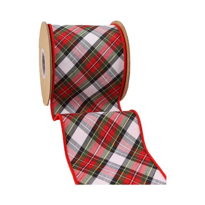 LA Ribbons Wholesale - Wholesale Ribbon - Gift Wrapping - Wired Dupioni Ribbon Small Plaid Bias Cut Double-Fused 5yd