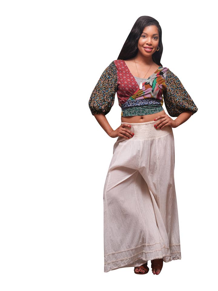 Sacred Threads - Wholesale Blouse - Women's - Botanical Boho Patchwork Wrap Top
