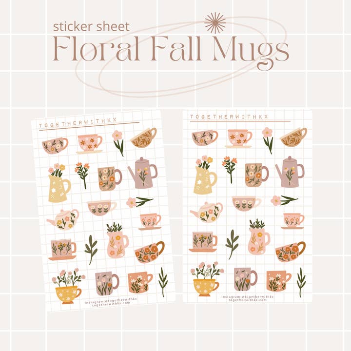 Floral Mugs Tea Lovers Sticker Sheet for wholesale by togetherwithkx