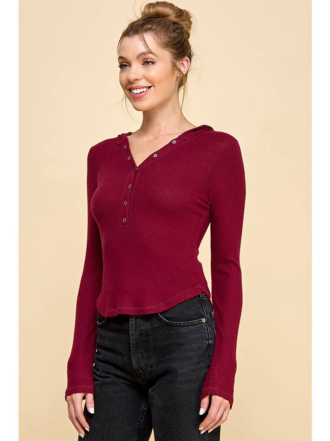 Heart & Hips - Wholesale Hoodie - Women's - RH51821L - DEEP HENLEY SNAP BUTTON HOODIE BRUSHED HACCI RIB 9