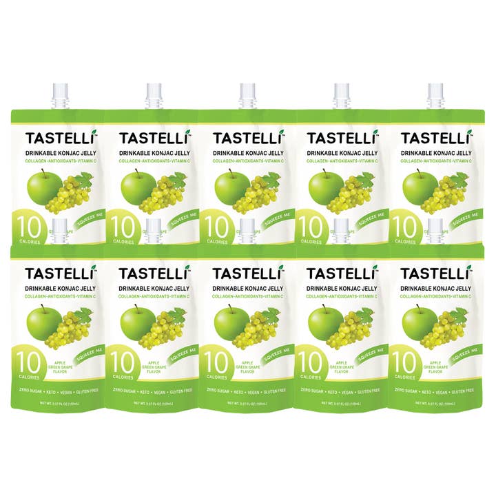 Tastelli - Venta al por mayor Aperitivo de fruta - Bebida de gelatina Tastelli de 10 calorías, manzana y uva verde1