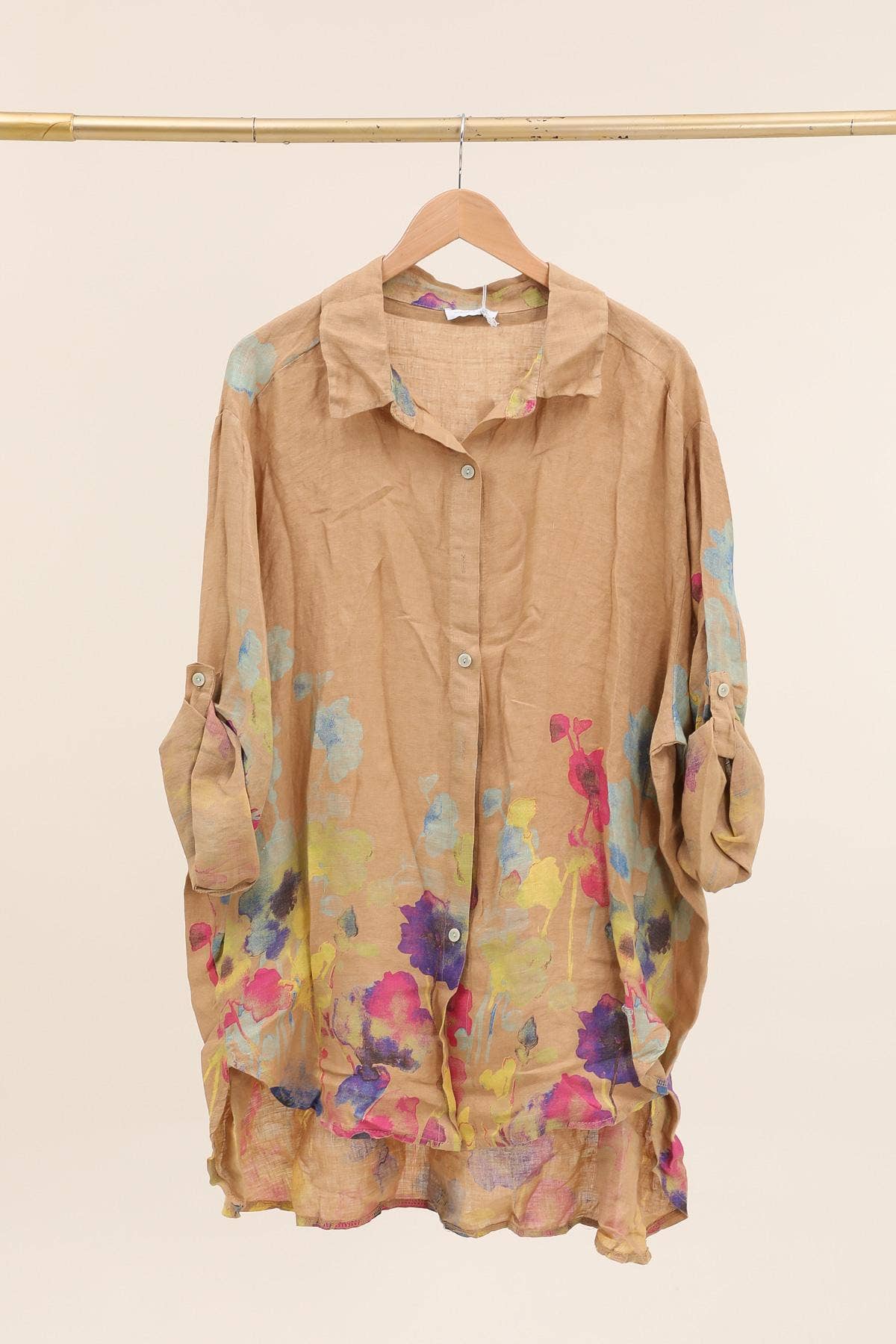 la maison des fibres naturelles - Wholesale Tunic - Women's - flared floral print linen blouse 26513 100% linen +SIZE11