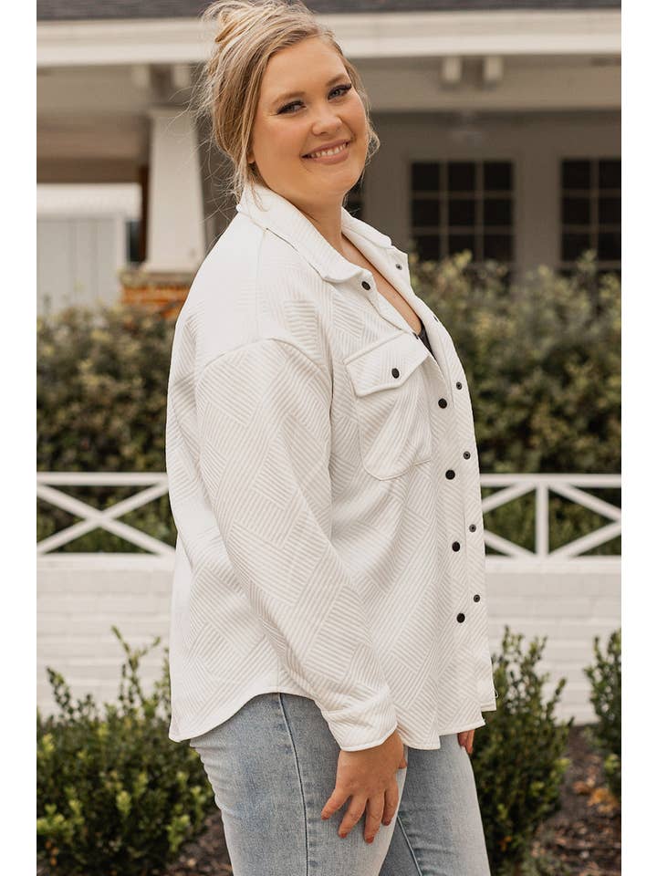 Beige Plus Size Textured Flap Pockets Jacket for wholesale on Faire
