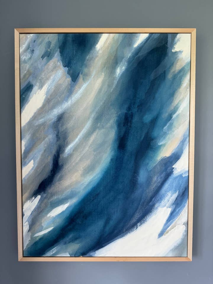 “Whisper Blues” - original artwork with custom wood frame by Kristy Kurjan for wholesale by KPO Creative LLC