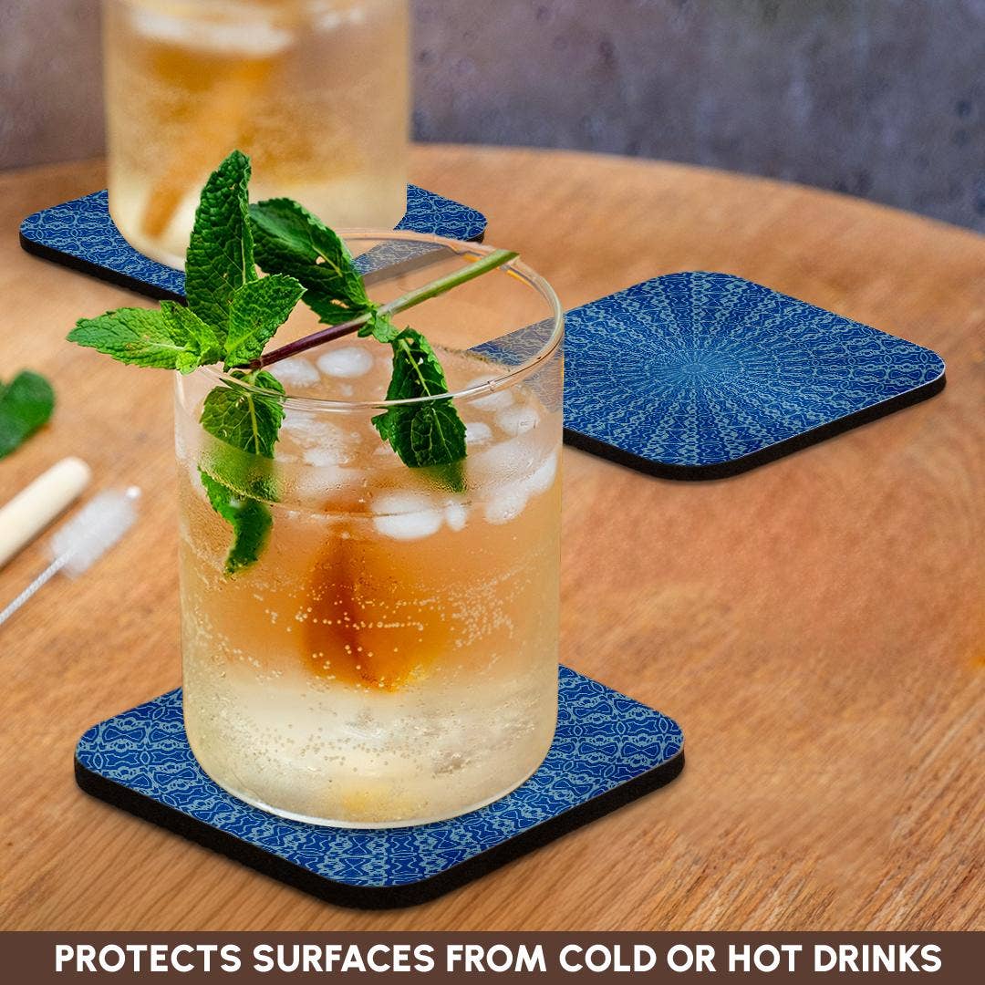 3dRose – wholesale Underlägg – 3dRose, Ett himmelsblått och puderblått duoton kalejdoskop mandalamönster, Glasunderlägg9