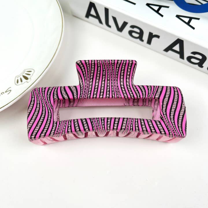 SoapElenGlen - Venta al por mayor Horquilla para el pelo - Mujer - Pinza rectangular para el pelo con estampado de leopardo a rayas5