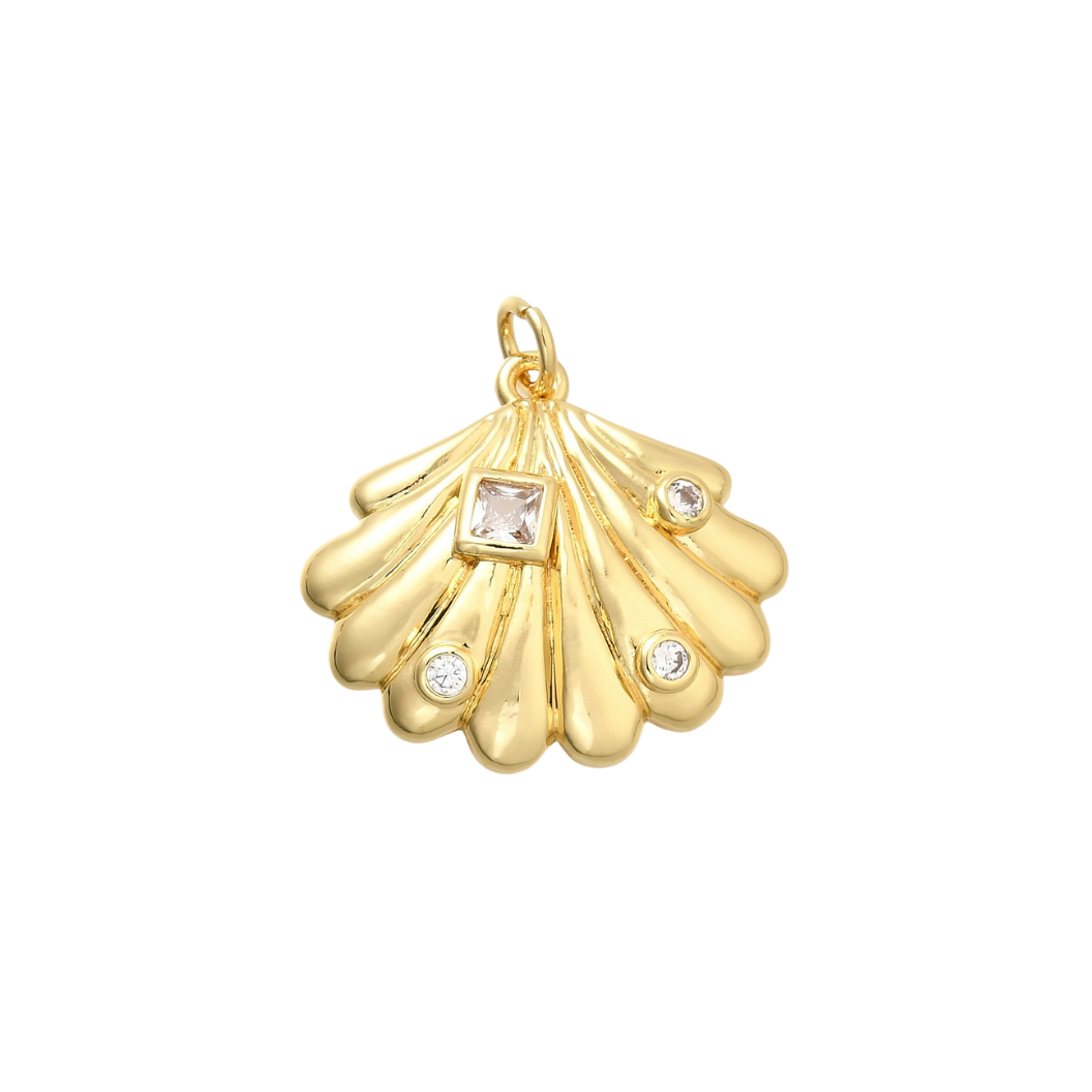 The Charm Bar Company - Wholesale Individual Charm/Pendant - Gold Lyra Shell with Cubic Zirconia Charm1
