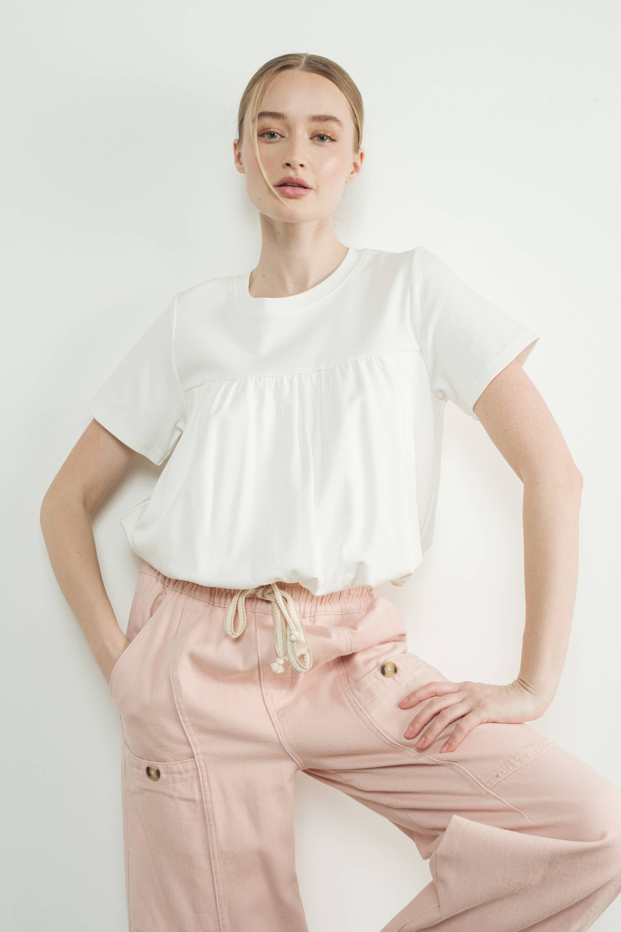 Aaron & Amber - Wholesale T-Shirt - Women's - MAT3226 BUBBLE HEM SHORT SLEEVE T-SHIRTS17