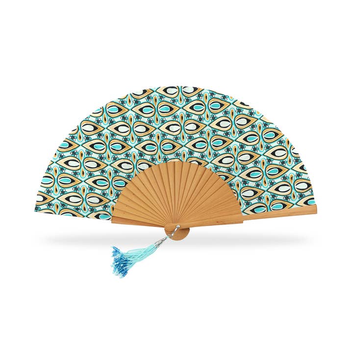 Cuatrogotas – wholesale Party/paper folding fan – Polished wood fan with retro fabric.
Ref-A577