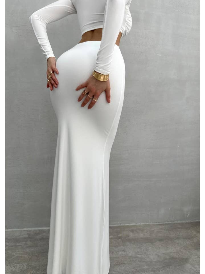 Hvid Elegant ShirRed Maxi Nederdel & Crop Top Sæt - Hvid for engroshandel på Faire