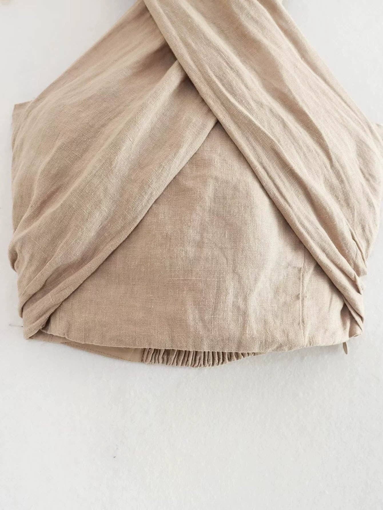 Khaki Ladies Criss Cross Tie Halter Top And Pants Set 9711 for wholesale on Faire7