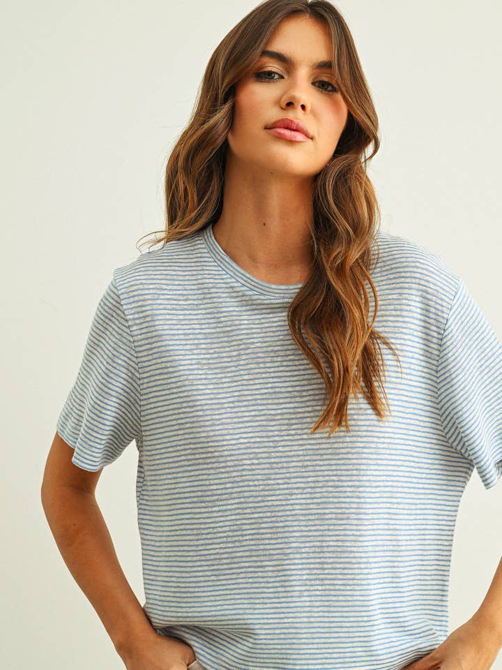 ET6642 STRIPE SLUB SHORT SLEEVE TOP for wholesale by MIOU MUSE