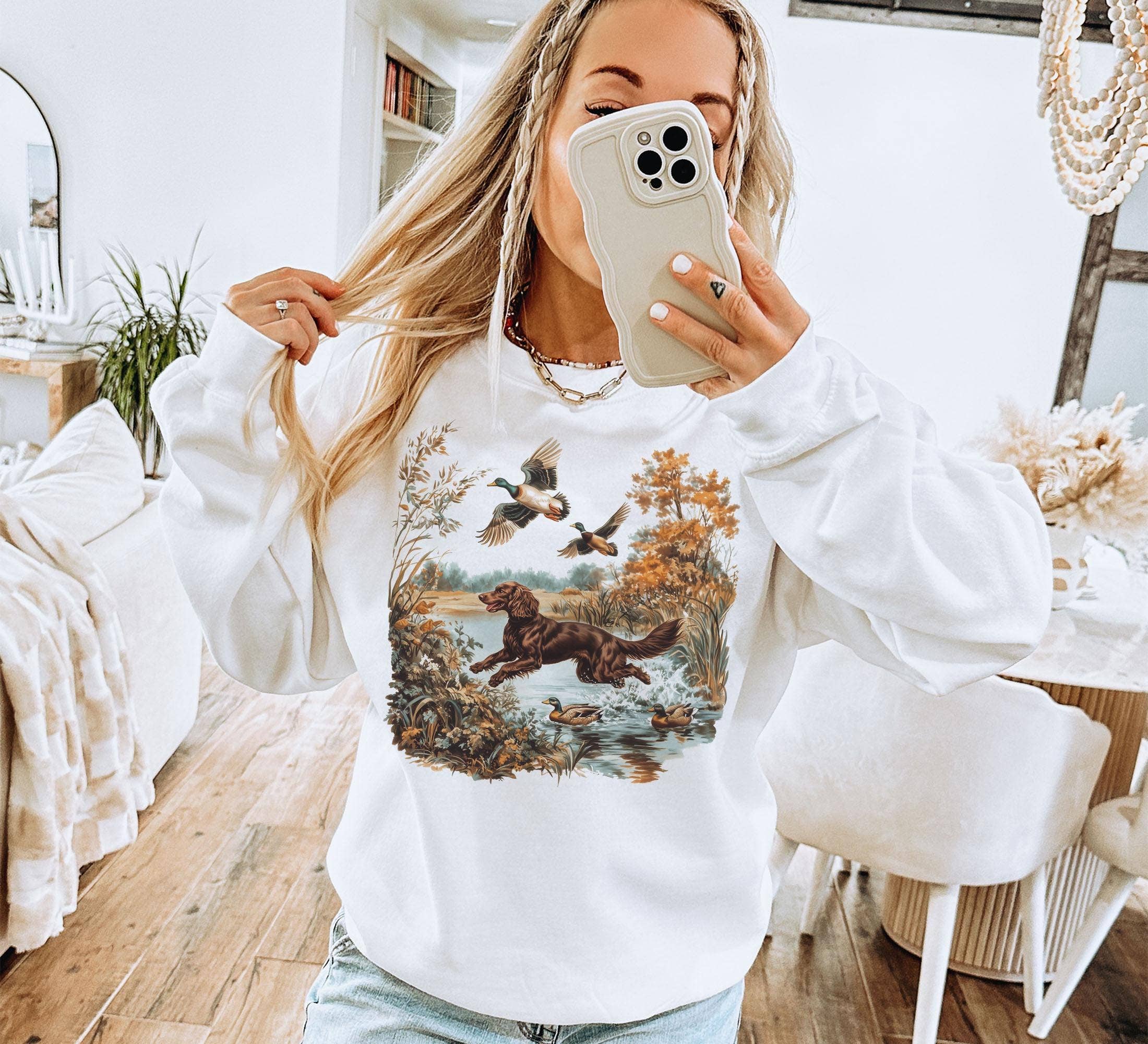 NVC Ecommerce LLC - Wholesale T-Shirt (Graphic) - Women's - Retro Boykin Spaniel Retrieving Mallard Ducks Sweater & Tee0