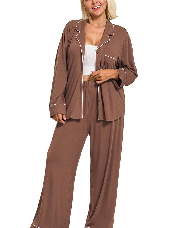 Plus Button-down Long Sleeve Shirt And Pants Pj Set and other Purchase Wholesale plus size pajamas. Free Returns & Net 60 Terms on Faire trending on Faire.