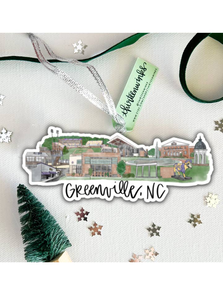 Ornamento di Natale Skyline in Acrilico di Greenville, NC Carolina del Nord per la vendita all'ingrosso da parte di Thirteenwinks