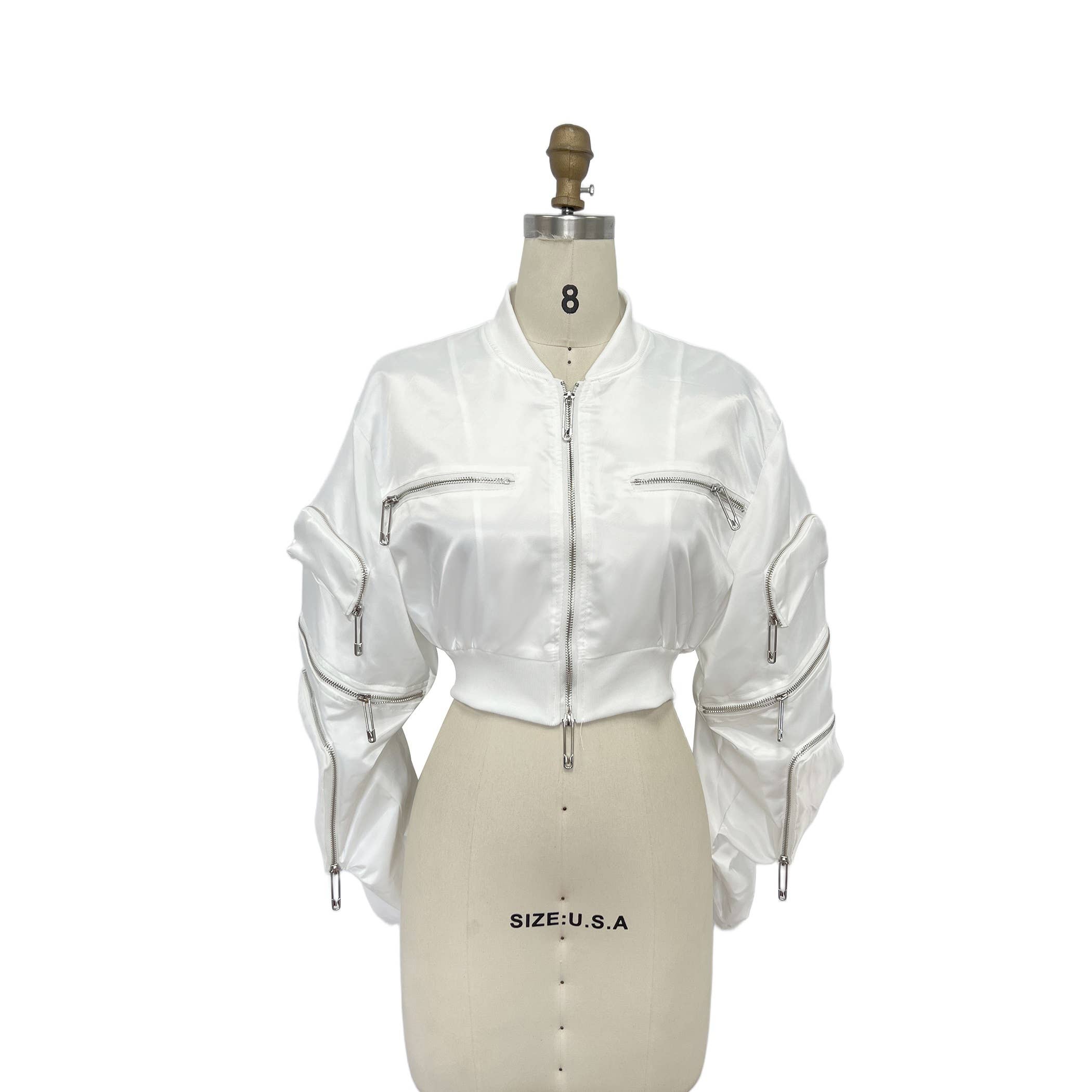 XHHH Inc - Wholesale Jacket - Women's - X0039LT Ruched Sleeve Cropped Bomber Jacket2