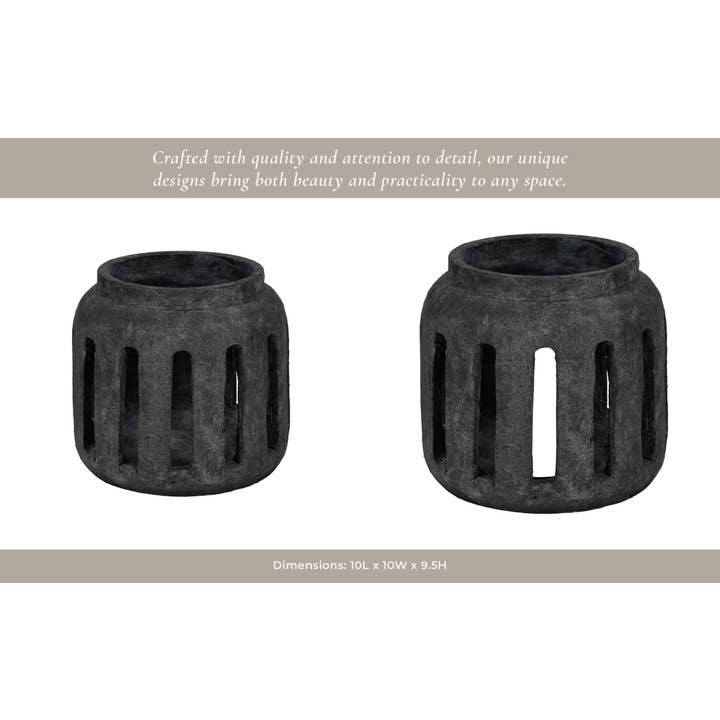 Sagebrook Home - Wholesale Lantern - Terracotta Round Open Slat Hurricane Lantern - Black, 10 in.12